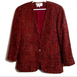 VINTAGE 90s Boucle Knit Blazer Mohair 14 Academia